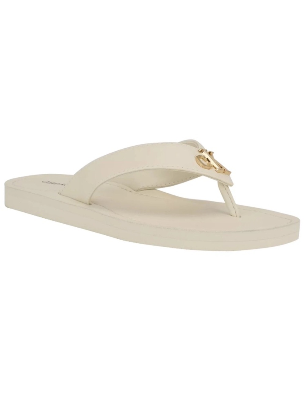 Calvin Klein Women's Cream Thong Sandal with Gold Accent Size 5M